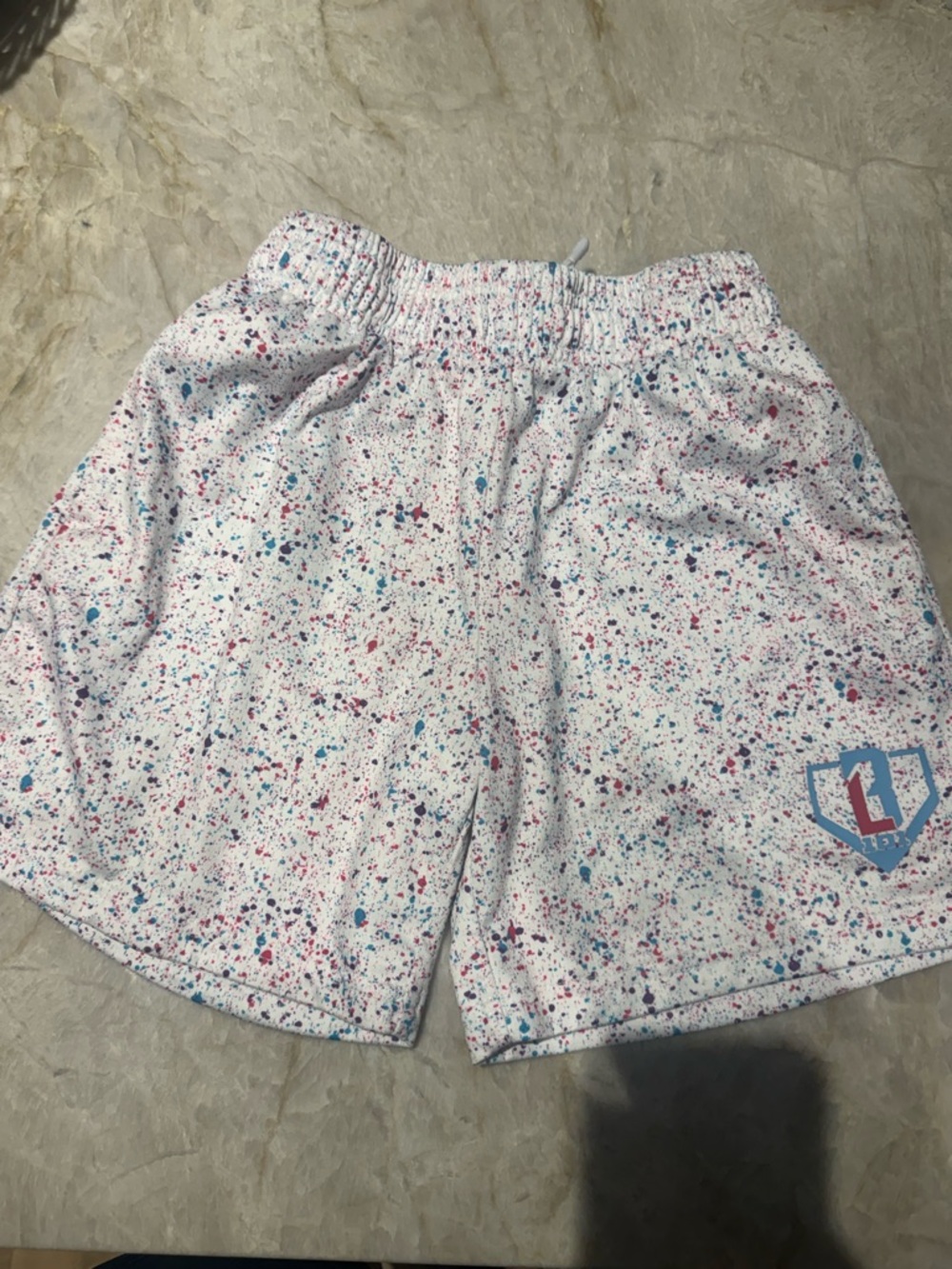 Baseball Lifestyle 101 youth medium white splatter shorts